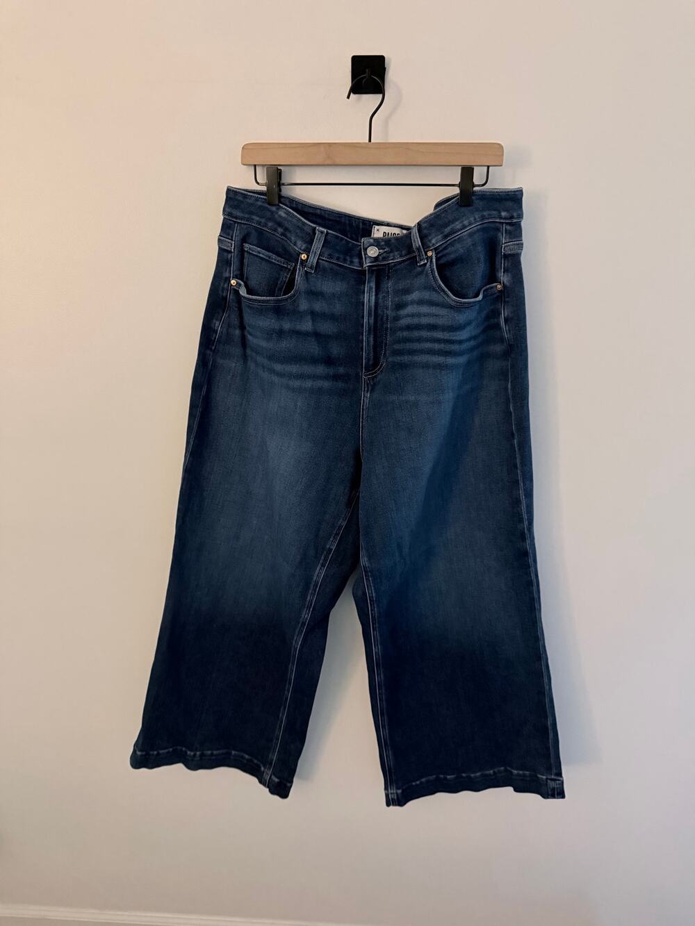 PAIGE Anessa Dark Blue Wide-Leg Cropped Jeans-Size 16W
